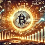 Bitcoin supera los $106,000 con gráficos ascendentes y velas del mercado destacando el hito histórico en un entorno digital futurista.