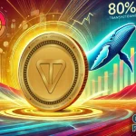 Ilustración que representa el aumento del 80% en el volumen de transacciones grandes de Toncoin (TON)